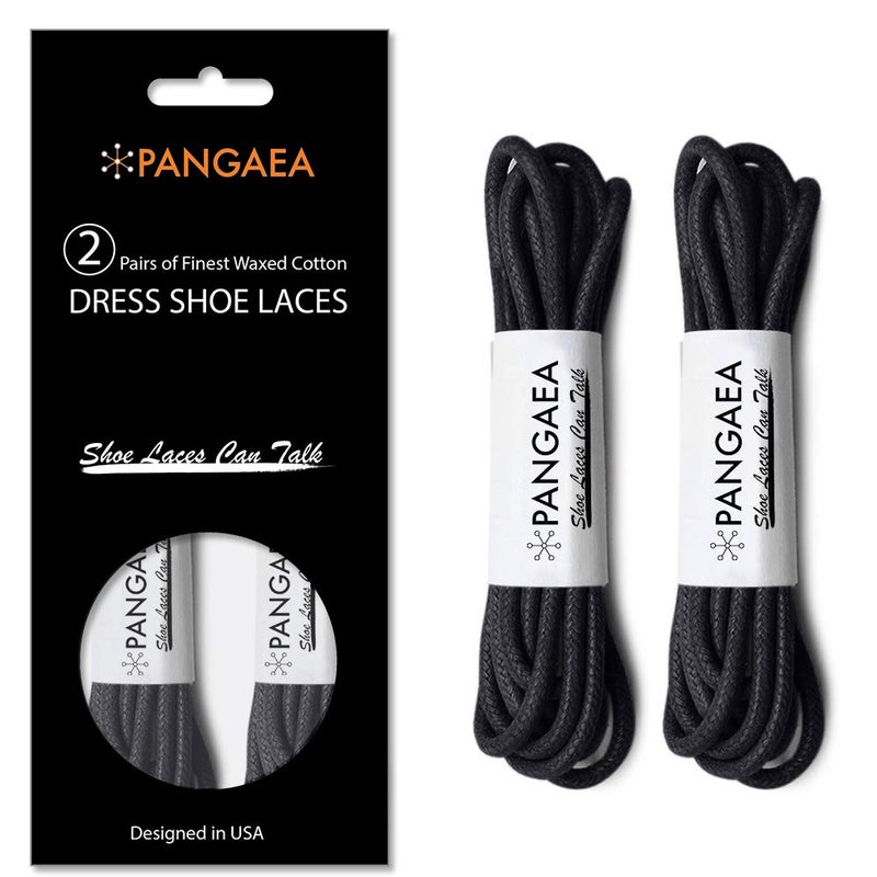 PANGAEA [4 Laces] 2-Pair Pack Waxed Round Oxford Shoe Laces for Dress Shoes Chukka 3/32Inch Thin(#01 Black,34in (86cm)) - Image 2
